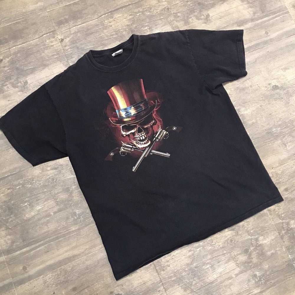 y2K‎ Patriotic Skull Biker Tshirt Men Size XL Anvi